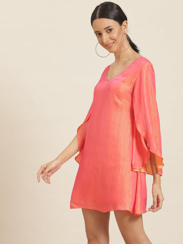 Qurvii Orange Silky A Line Dress - Qurvii India