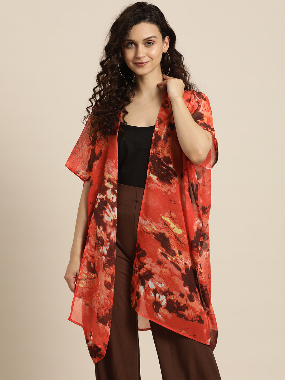Red abstract print shrug