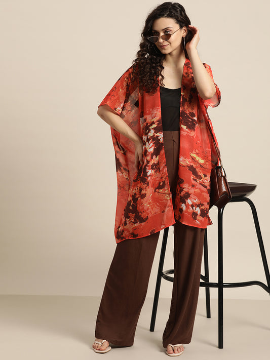 Red abstract print shrug
