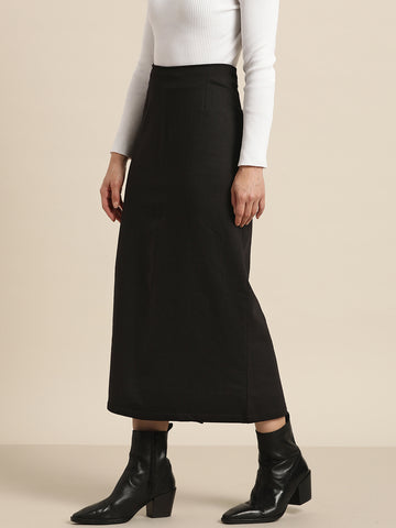 Solid black fleece long skirt