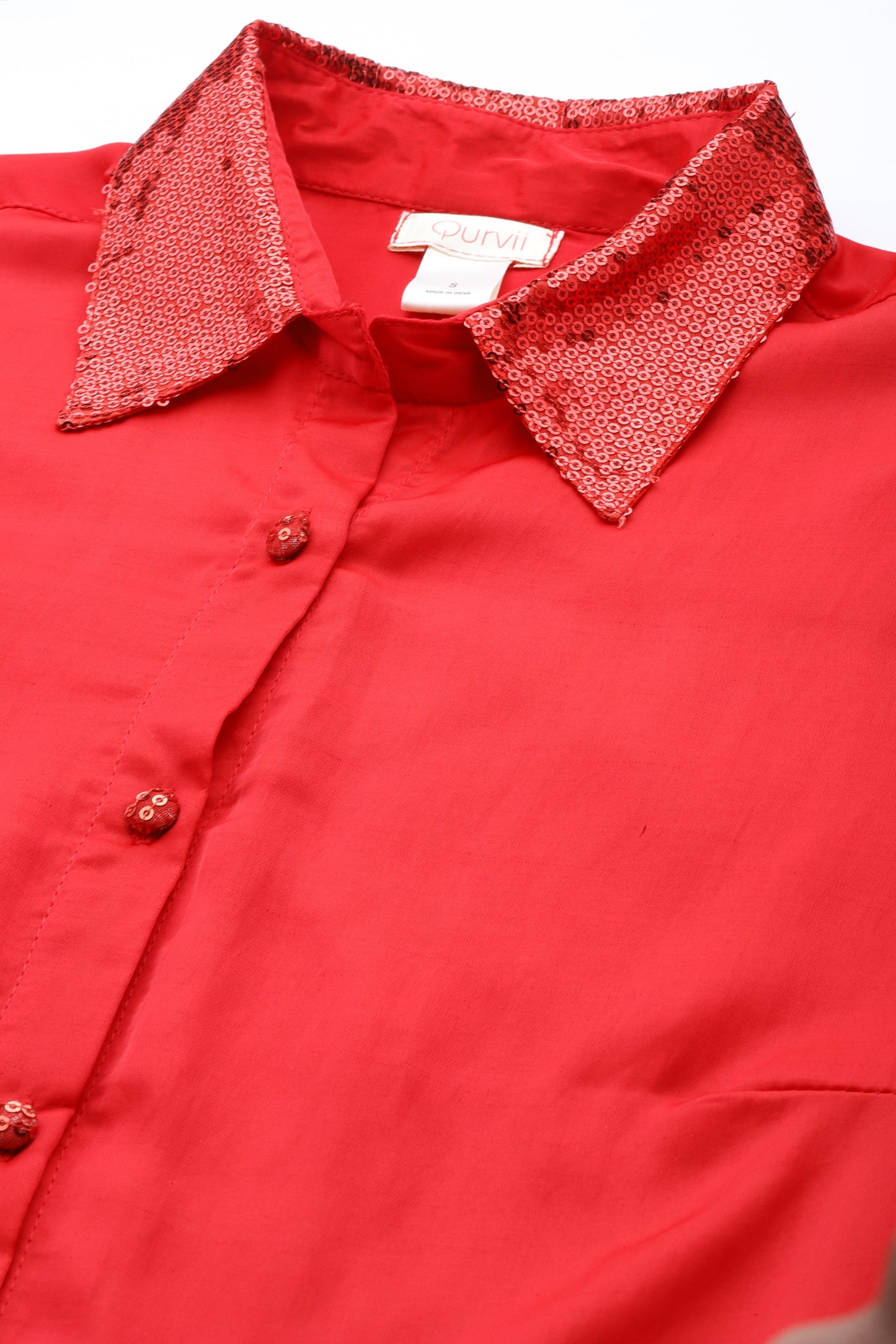 Solid Dark Red Regular Fit Button Front Full  Silk Shirt
