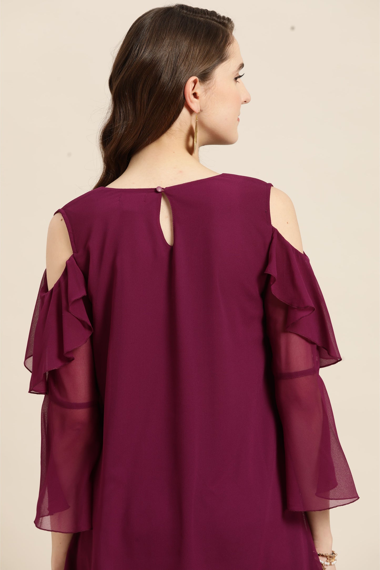 Purple georgette cold shoulder top