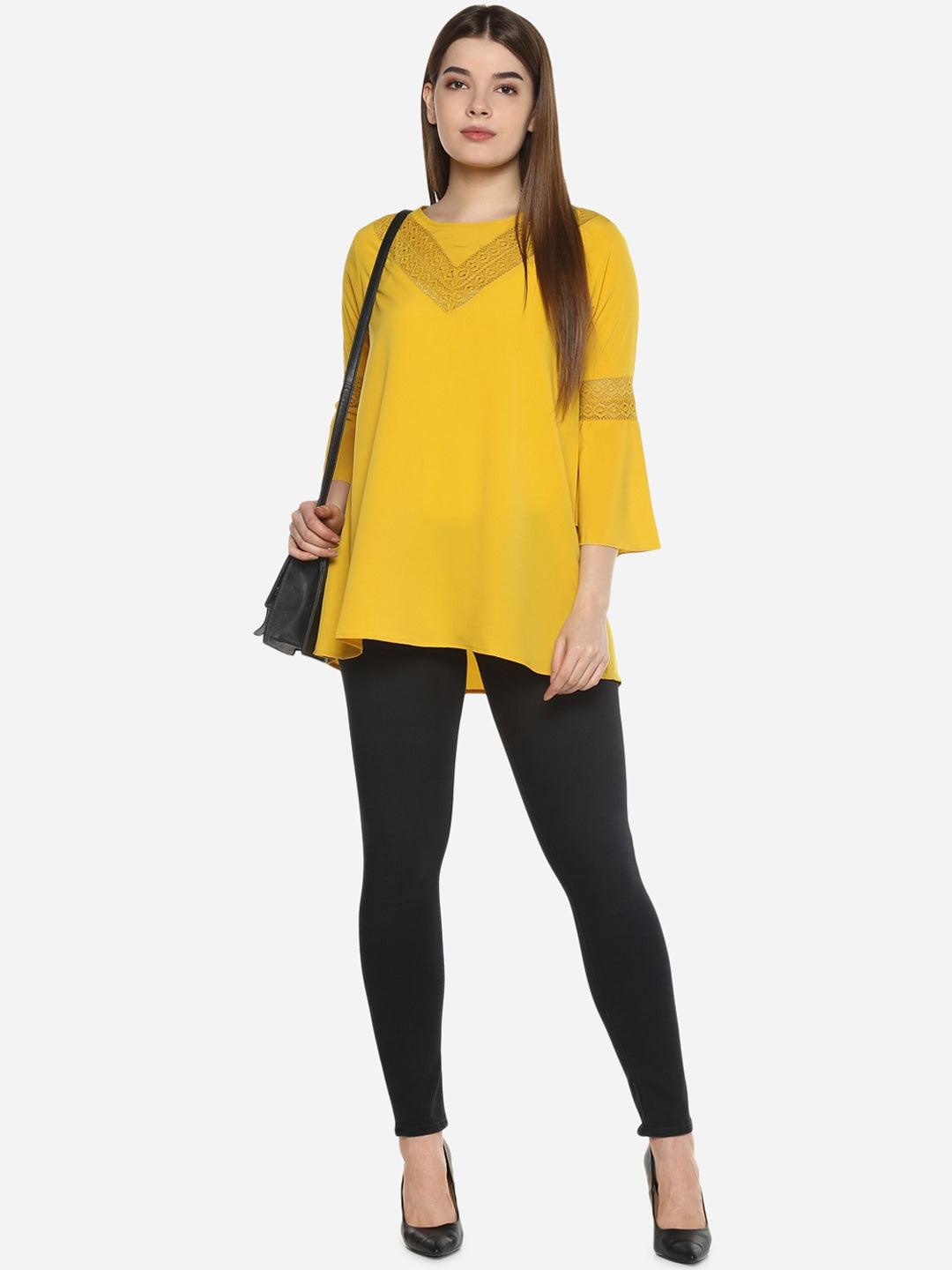 Qurvii Women Yellow Solid High-Low Top - Qurvii India