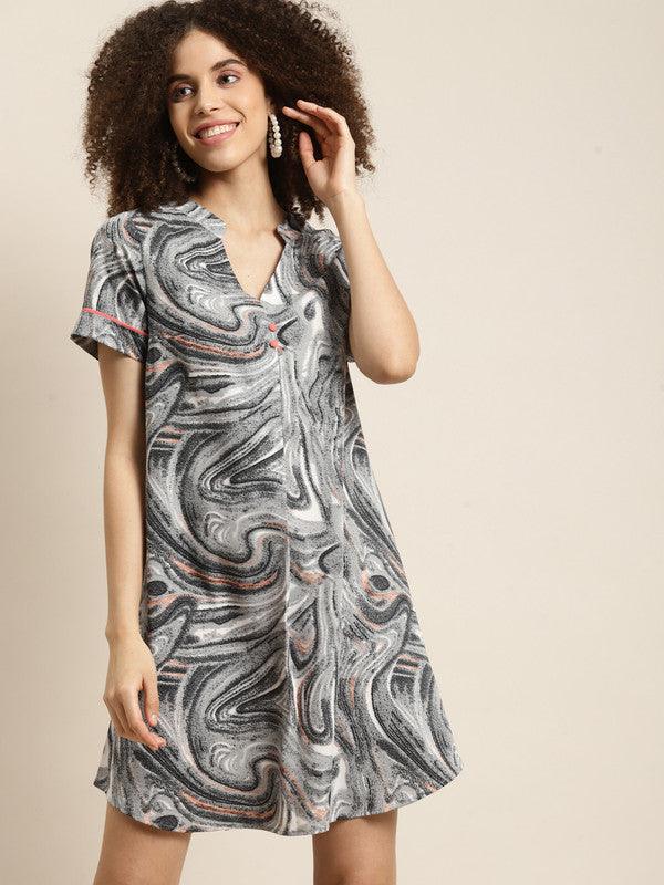 Grey Marble Print Tunic Dress