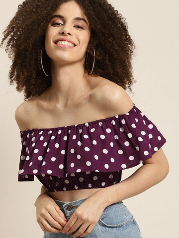 Burgundy Polka Crop Top