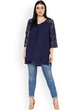 Qurvii Women Navy Blue Solid A-Line Top - Qurvii India