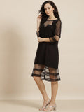 Qurvii Black Georgette A-Line Dress - Qurvii India