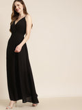 Qurvii Black Solid Crepe Maxi Dress - Qurvii India