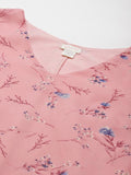 Qurvii Peach-Coloured Floral Georgette A-Line Dress - Qurvii India