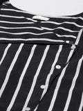 Qurvii Black & White Striped Crepe Regular Top - Qurvii India