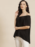 Qurvii Black Off-Shoulder Crepe High-Low Top - Qurvii India