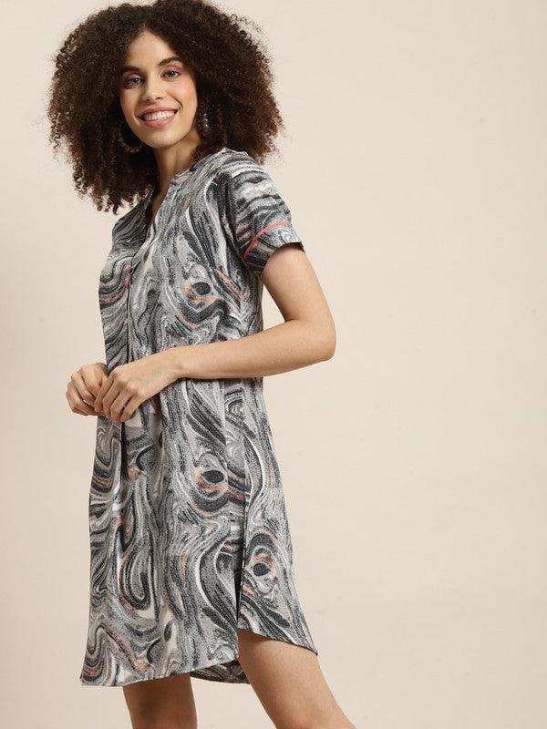 Grey Marble Print Tunic Dress