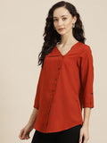 Qurvii Rust Crepe Regular Longline Top - Qurvii India