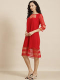 Qurvii Red Georgette A-Line Dress - Qurvii India