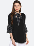 Qurvii Women Black Polka Dot Print A-Line Top - Qurvii India