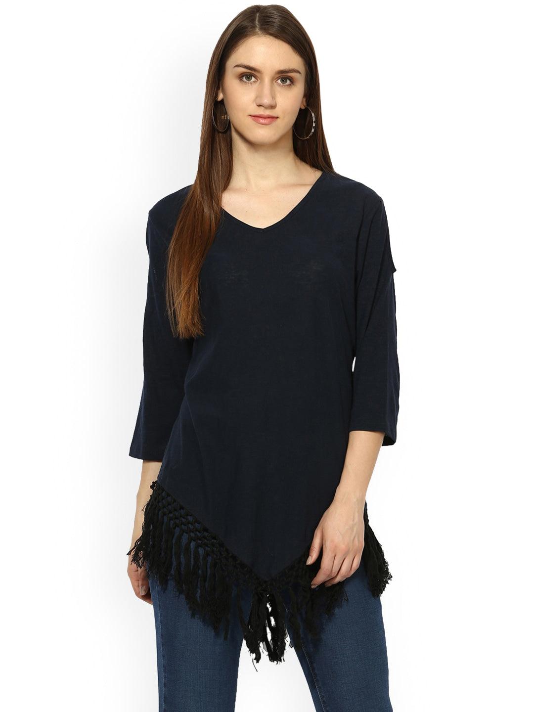 Qurvii Women Navy Blue Solid Tunic - Qurvii India