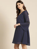 Qurvii Women Navy Blue Solid Shift Dress - Qurvii India