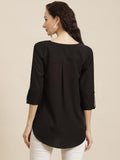 Qurvii Black Crepe Regular Top - Qurvii India