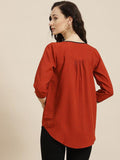 Qurvii Rust Keyhole Neck Crepe Regular Top - Qurvii India