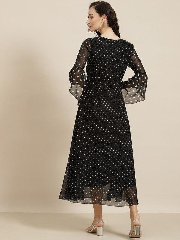 Qurvii Black Georgette A-Line Midi Dress - Qurvii India