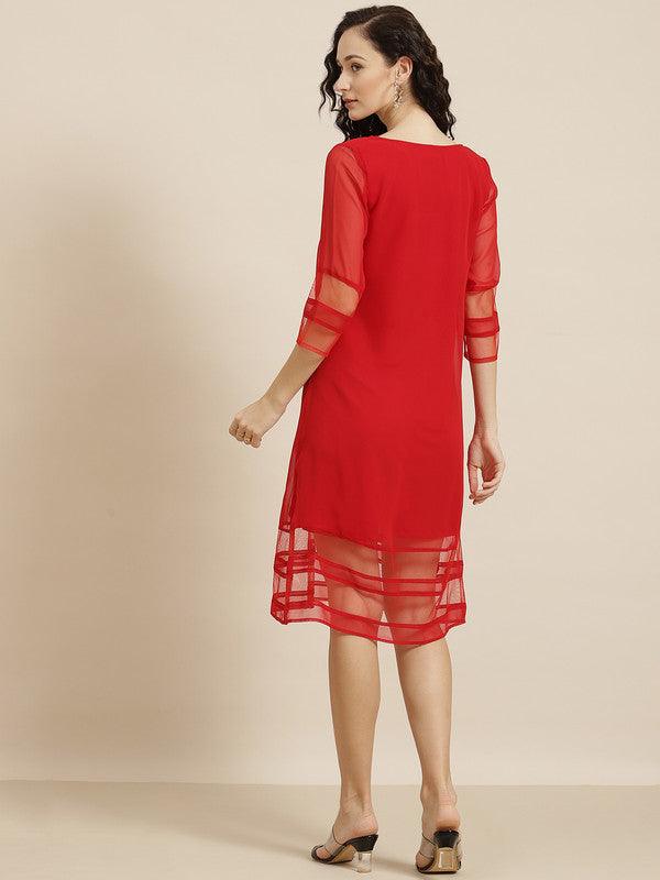 Qurvii Red Georgette A-Line Dress - Qurvii India
