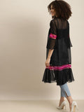 Qurvii Women Black & Pink Longline Shrug - Qurvii India