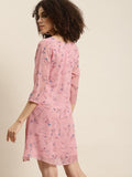 Qurvii Peach-Coloured Floral Georgette A-Line Dress - Qurvii India