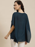 Qurvii Teal Keyhole Neck Crepe Regular Top - Qurvii India