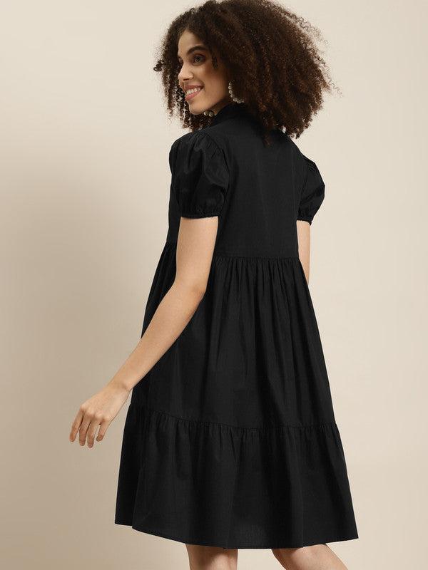 Qurvii Black A-Line Dress - Qurvii India