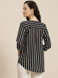 Qurvii Black & White Striped Crepe Regular Top - Qurvii India