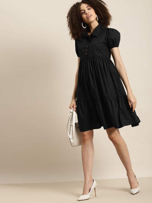 Qurvii Black A-Line Dress - Qurvii India