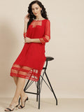 Qurvii Red Georgette A-Line Dress - Qurvii India