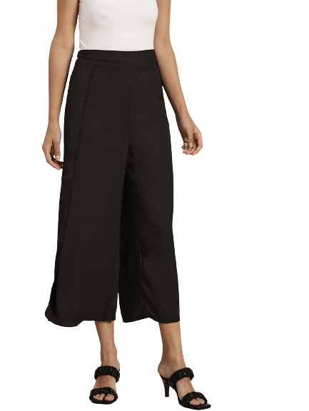 Qurvii Women Black Solid High-Slit Flared Cropped Palazzos - Qurvii India