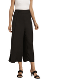 Qurvii Women Black Solid High-Slit Flared Cropped Palazzos - Qurvii India