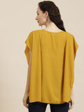 Qurvii Mustard Yellow Keyhole Neck Crepe Kaftan Top - Qurvii India