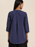 Qurvii Women Navy Blue Solid Roll-Up Sleeves Top - Qurvii India