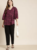 Qurvii Burgundy & Black Leopard Print Top - Qurvii India