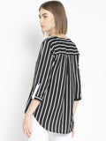 Qurvii Women Black White Striped Shirt Style Top - Qurvii India