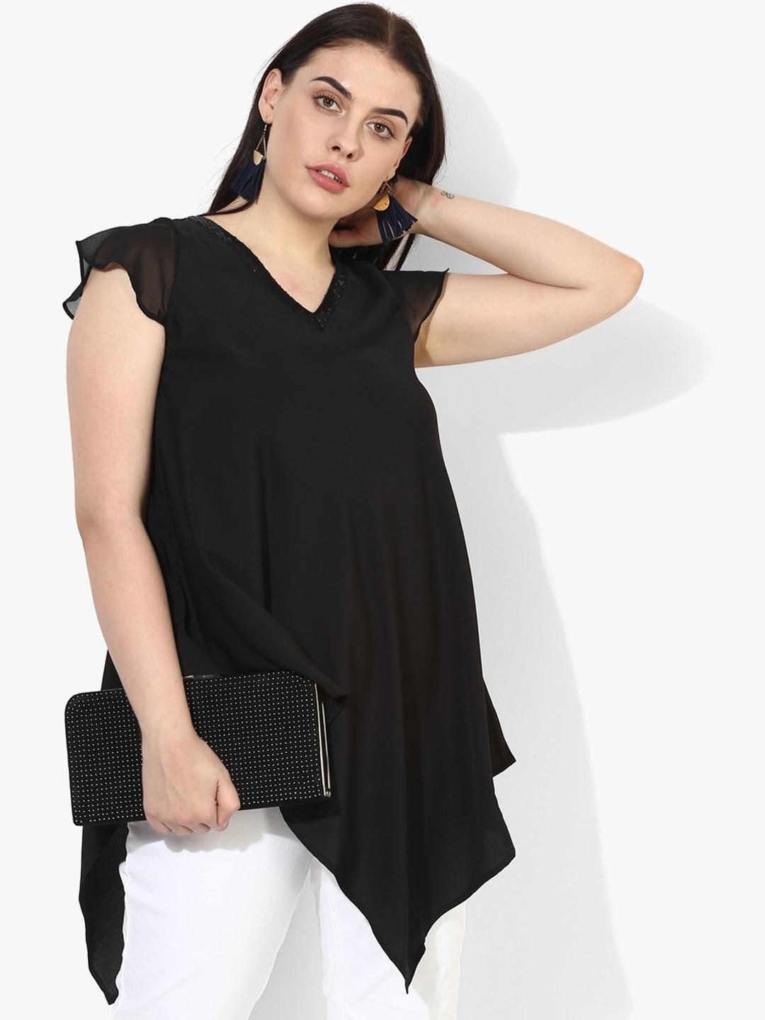 Qurvii Black Solid Tunic - Qurvii India