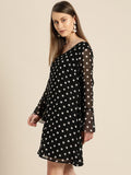 Qurvii Women Black White Polka Dot Print A-Line Dress - Qurvii India