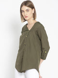 Qurvii Plus Size Women Olive Green Solid High-Low Top - Qurvii India