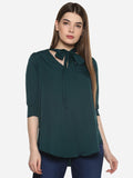 Qurvii Bottle Green Long Tie, V Neck Top - Qurvii India