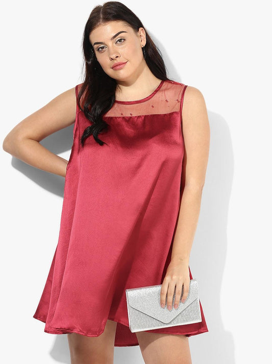 Qurvii Red Satin Midi Dress - Qurvii India