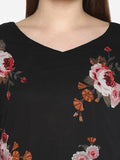 Qurvii Black Floral V Neck Dress - Qurvii India