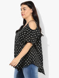 Qurvii Women Black Polka Dot Print Top - Qurvii India