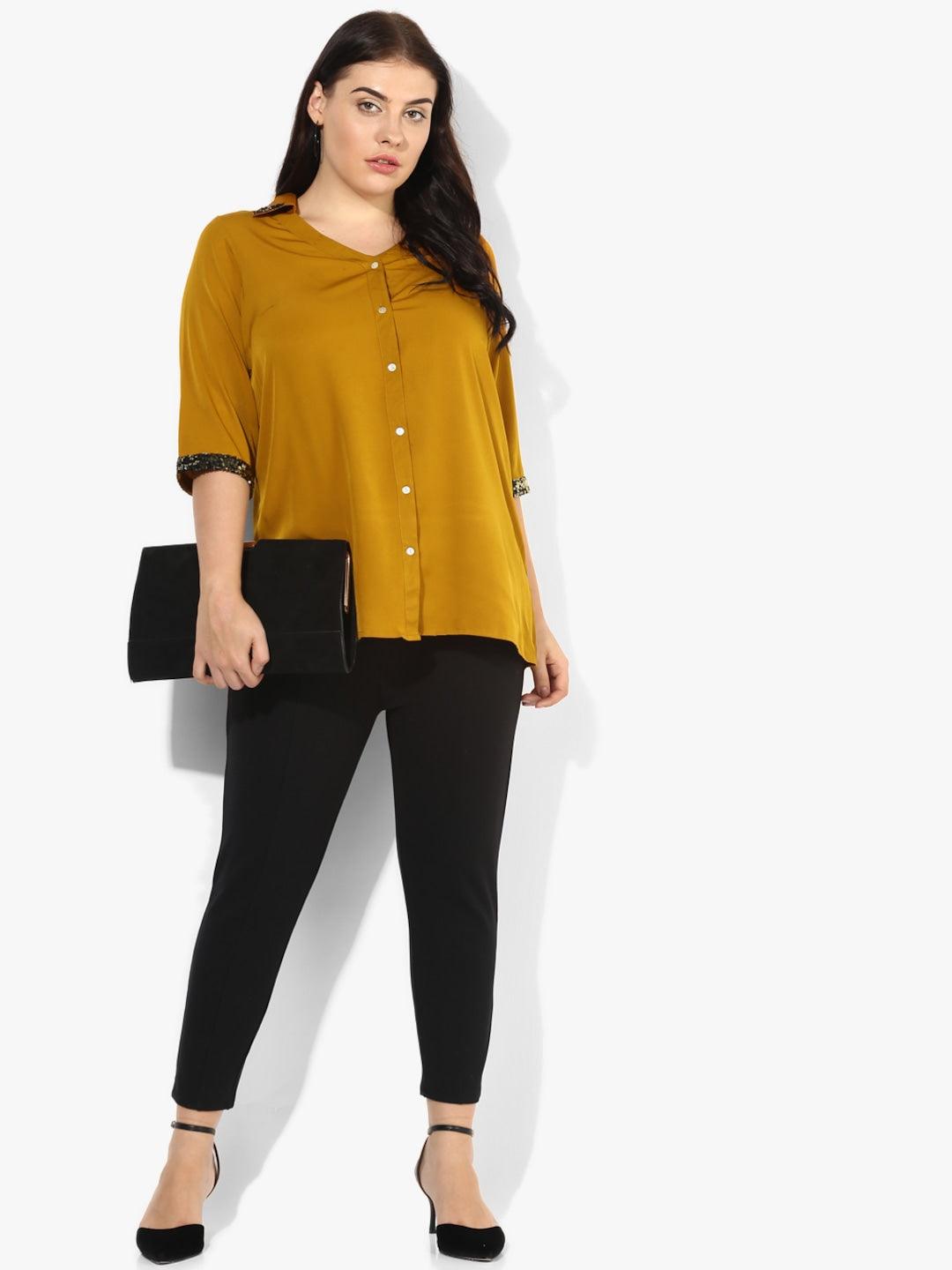 Qurvii Women Mustard Brown Shirt - Qurvii India