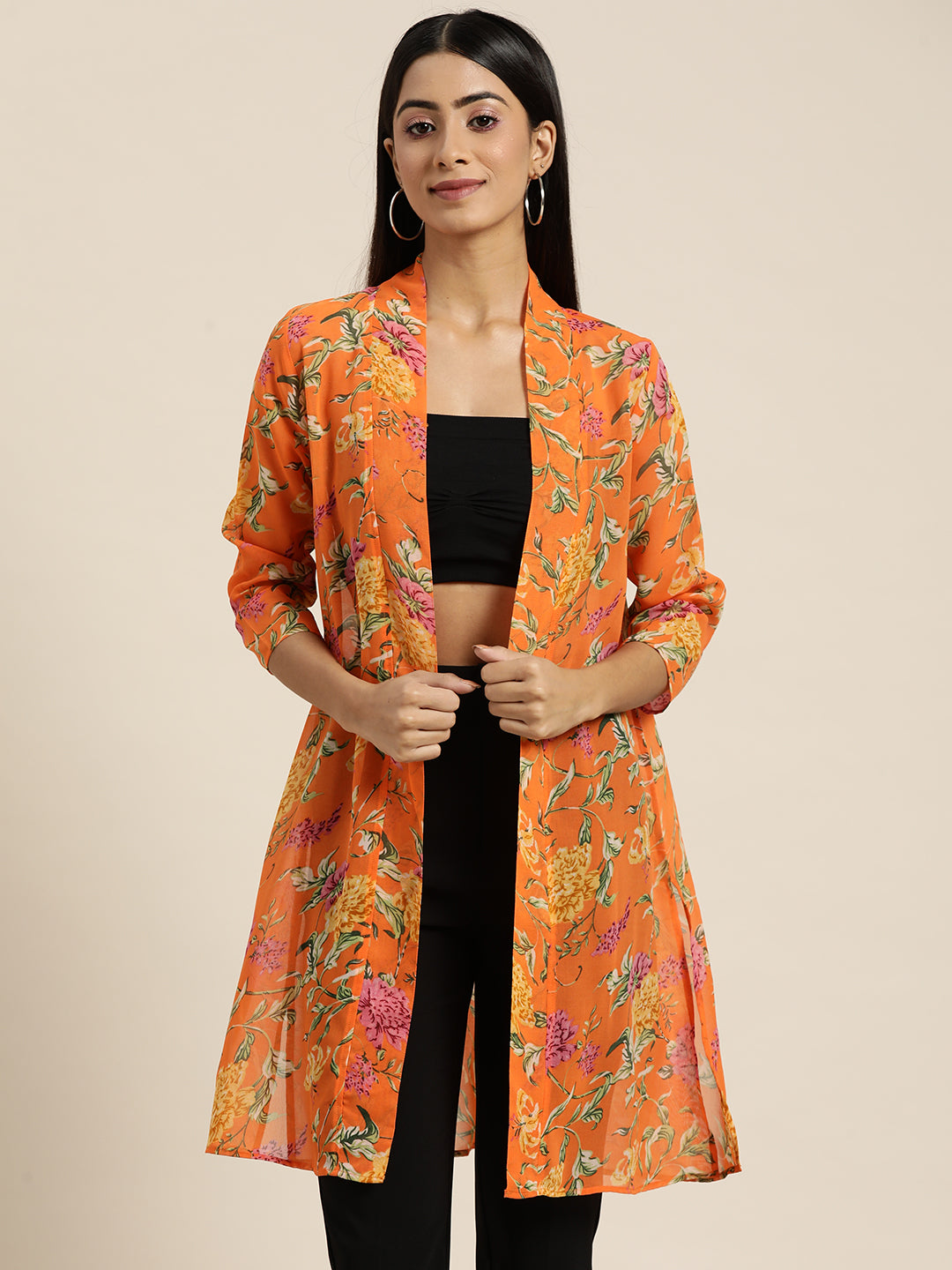 orange floral shrug