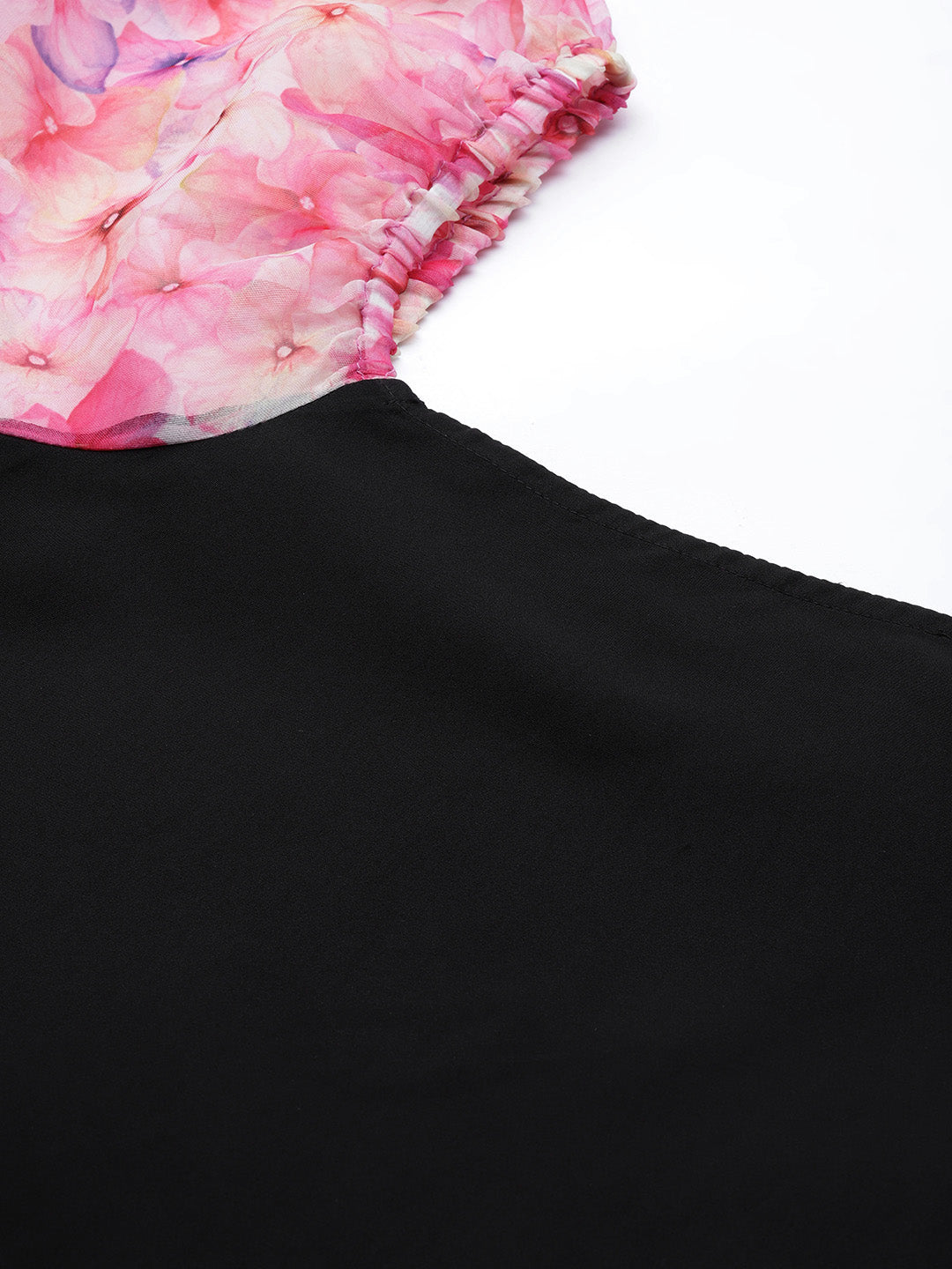 Solid Print Pastels Print Floral Dark Black Regular Fit Square Neck Half  Crepe Dress