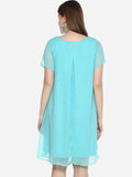 Qurvii Women Turquoise Blue Solid A-Line Dress - Qurvii India