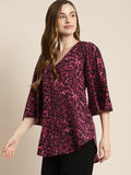 Qurvii Burgundy & Black Leopard Print Top - Qurvii India